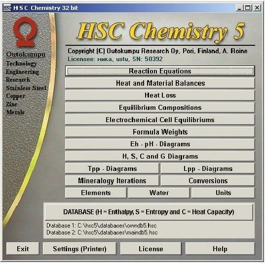 Металлургические расчеты с использованием пакета прикладных программ HSC Chemistry  - b00000050.jpg